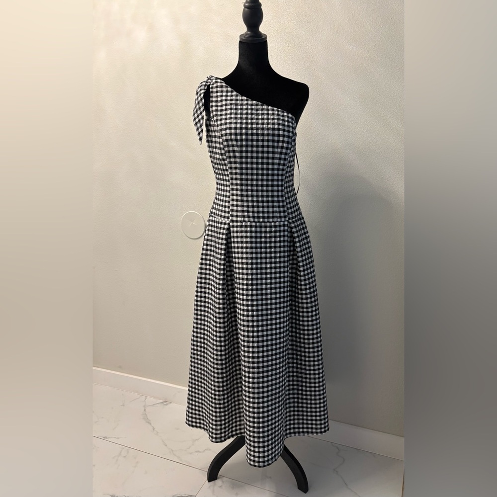 Anthropologie Black & White Gingham One-Shoulder Dress